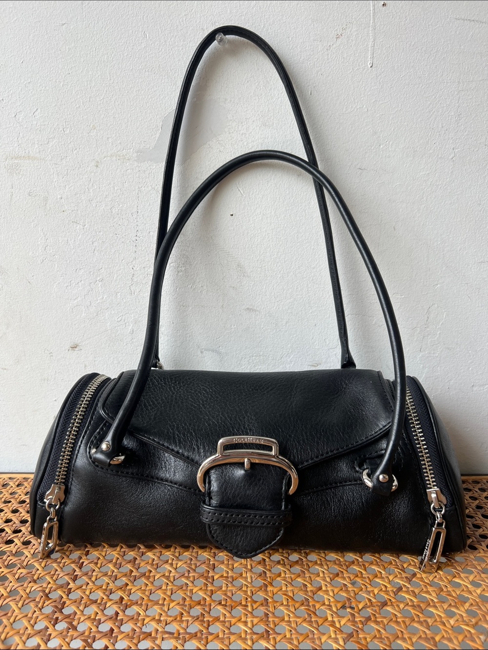 Vintage Cole Haan Classic Alexa Black Leather Barrel Shoulder Bag
